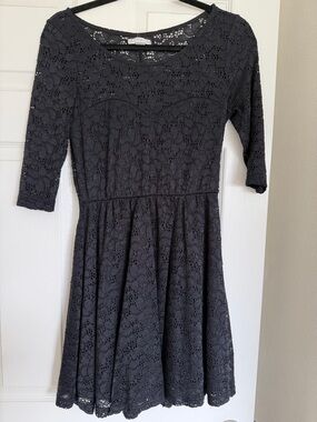 Cotton On Black Lace Midi Fit-and-Flare Dress